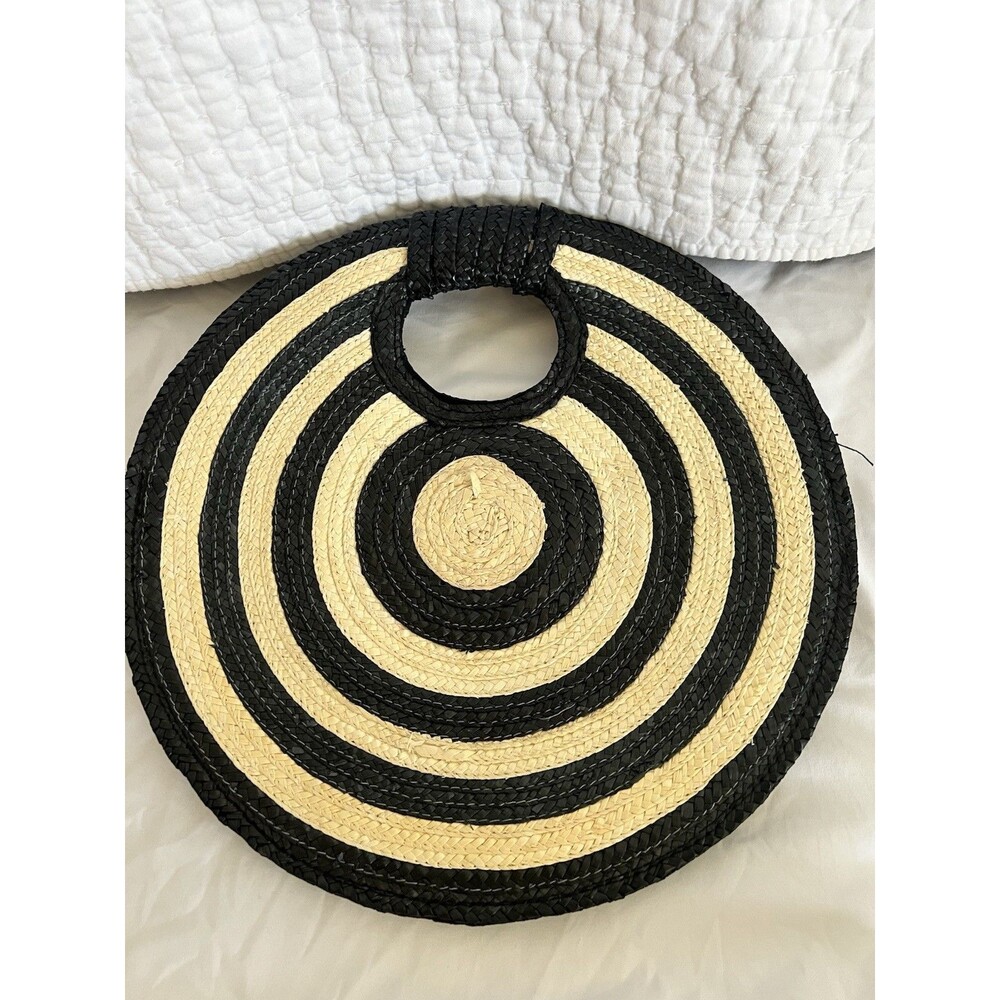 Anthropologie Round Black And Natural Raffia Handbag